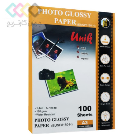 کاغذ فتوگلاسه یونیک سایز A3 وزن 180 گرم 100 برگ